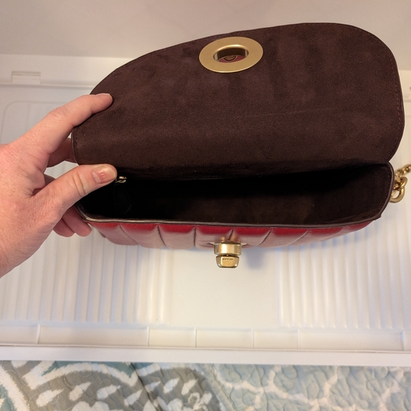 Coach x Jennifer Lopez Marley Top Handle Satchel Linear Quilting Dark Cardinal - Picture 12 of 13